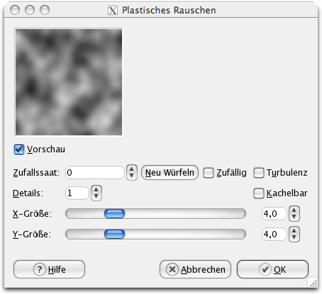 Eigenschaften für das Filter Plastisches Rauschen